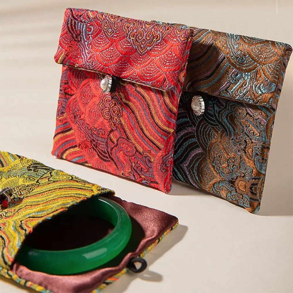 Cloth Embroidery Coin Pouch Copper Cash Pendant Embroidered Jewelry Case Chinese Style Coin Pouch Necklaces Case Gift Pouch