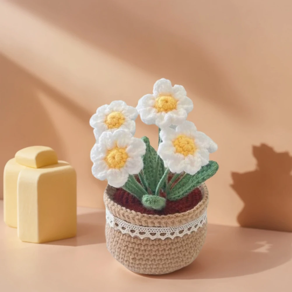 DIY Flower Potted Crochet Kit Cute Plants Hand-Knitted Tool for Kid (Daisies)