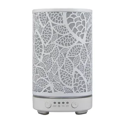 Elegant Iron Leaf Aroma Diffuser with LED Light - Ultrasonic Air Humidifier and Decorative Smart Home Essential - US (B-white)