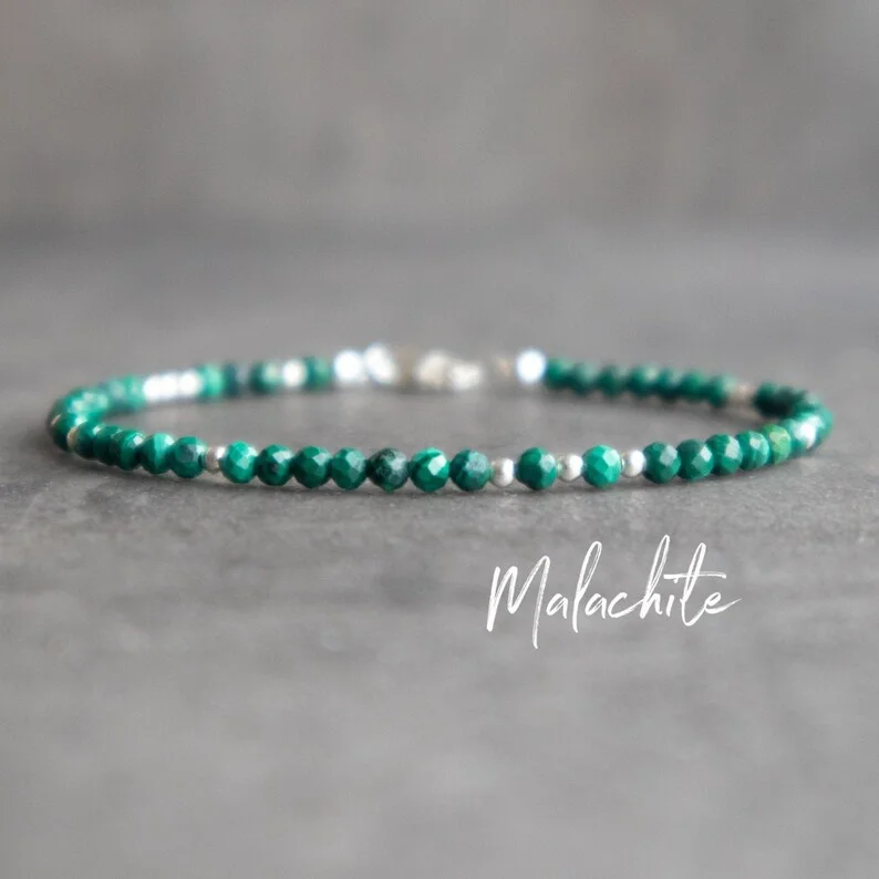 Braccialetto Di Malachite, Braccialetti Di Protezione Di Guarigione Di Cristallo Per Le Donne, Gioielli Di Malachite, Bracciale Regolabile Con Pietre 