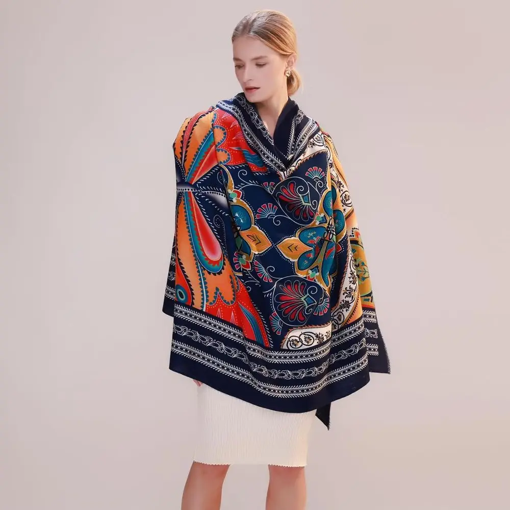 Reversible Merino Wool Pashmina Shawl-Extra Large, Soft for Women's Dresses & Travel