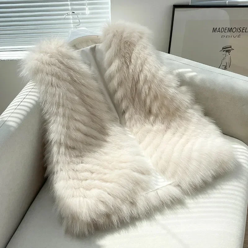 

Winter Fashion Women's Faux Fur Casual Snowsuit Korean Female Clothing Sleeveless Coats Slim New Solid Fox Fur