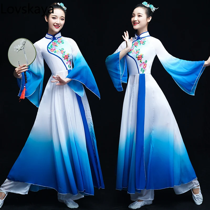 

Chinese Classical Elegant Sleeves Fan Dance Clothing Modern Dance Adult Chorus Dress Costumes Women's