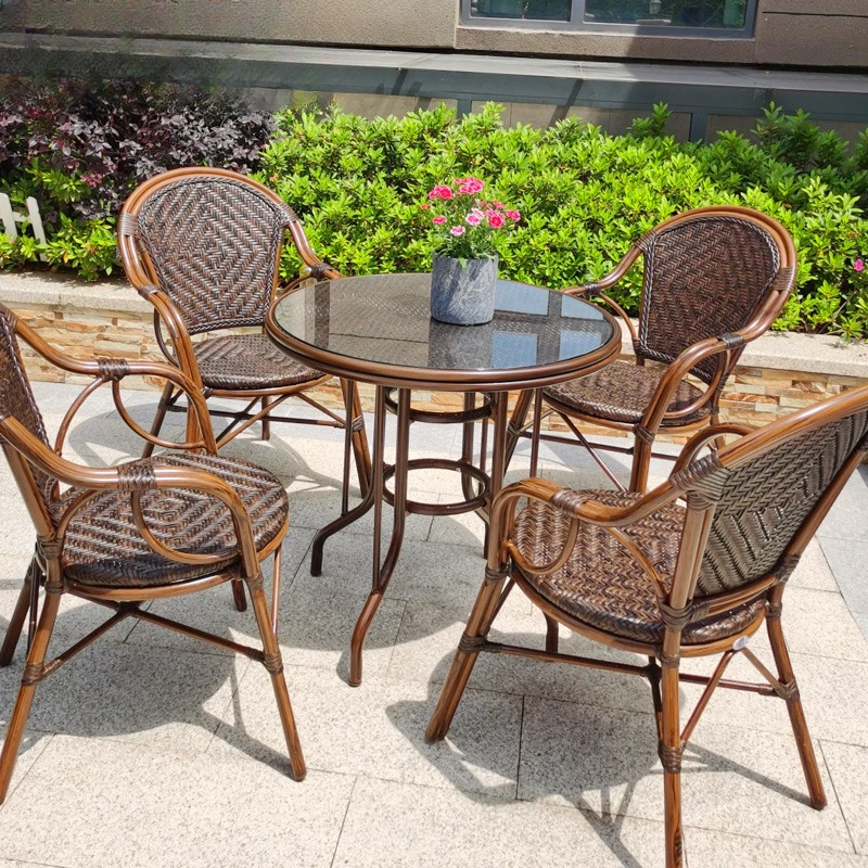 Rattan table and chairs, balcony, small coffee table, outdoor patio table and chair combination