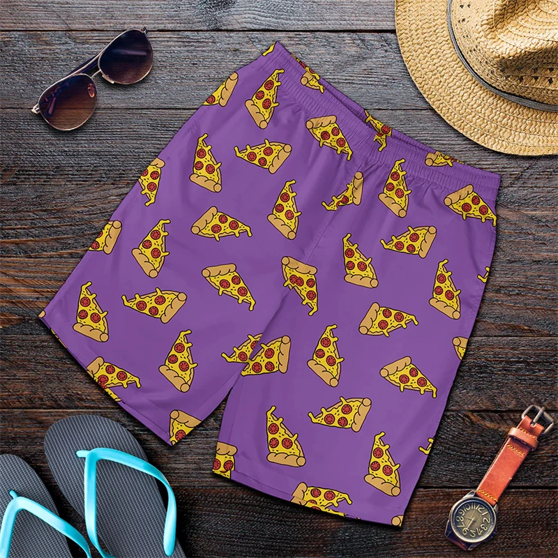 Funny Pizza Pattern Beach Shorts Men 3D Printing Pizza Board Shorts Swimsuit Summer Quick Drying Ice Sportwear GYM