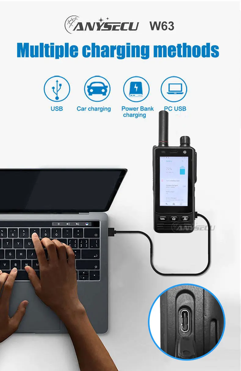 W63 IP68 Waterproof 4G Network Radio Android 9.0 NFC GPS POC Walkie Talkie Work