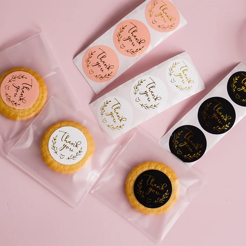 500Pcs 2.5cm/3.8cm Gold Thank You Stickers Round Label For Small Business Baking Packaging Wedding Gift Sealing Stickers Decor