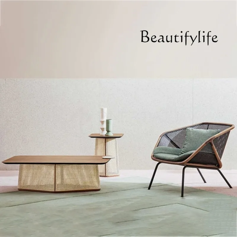 

Nordic Solid Wood Rattan Tea Table Solid Wood Mid-Ancient Style Short Table