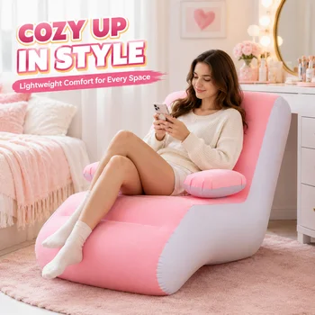 Poltrona Gonfiabile, Divano Portatile Floccato, Chaise Longue Reclinabile con Braccioli per Soggiorno e Camera da Letto