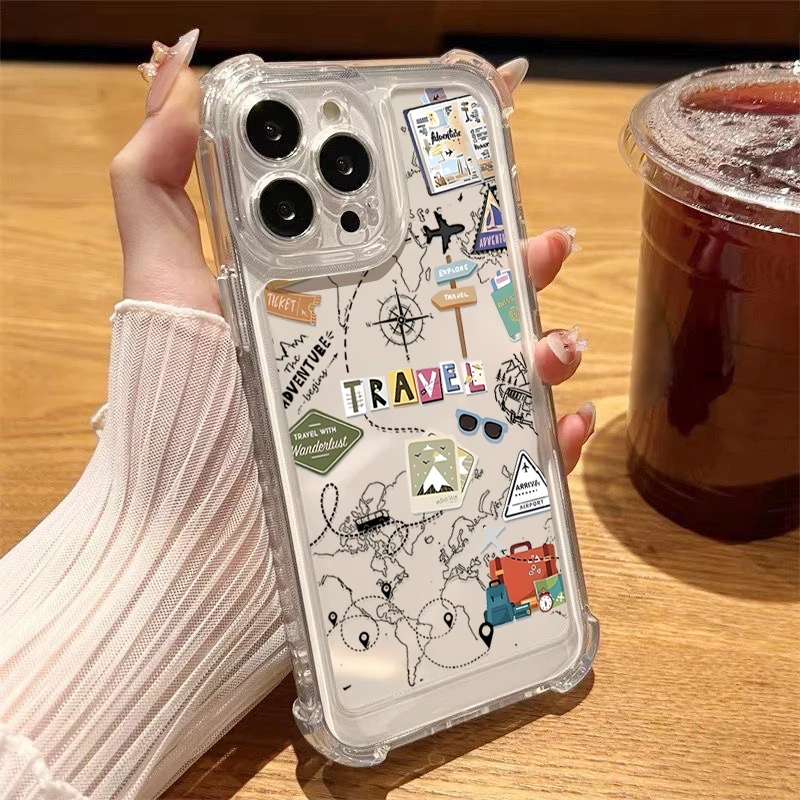 Clear TPU Phone Case with Air Travel Map Design - Soft Silicone Cover