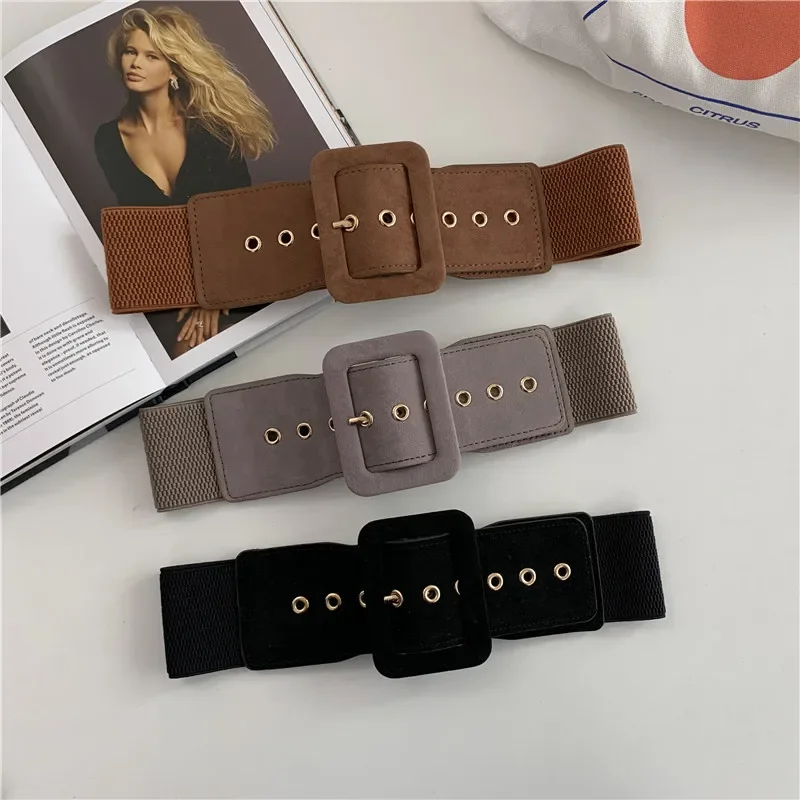 

Women Belt Stretch Wide Waist Belts Metal Buckle Leather Strap Female Apparel Accessories Dress Waist Summer belts for women