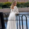 ADLN High Quality Beach Wedding Dresses Square Neck Puff Slevees Beading Pearl Sweep Train Chiffon Boho Bridal Gown Robe Mariage 4