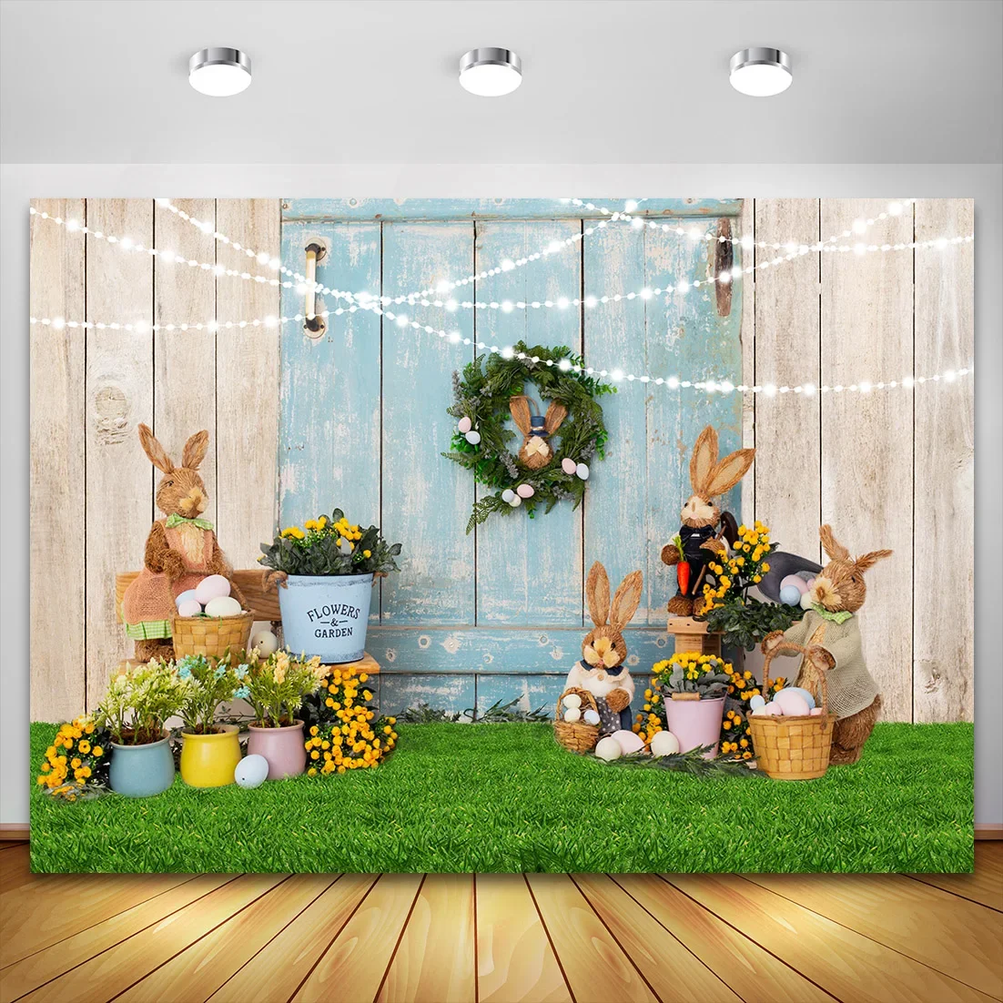 TOENGS 7x5ft Easter Backdrop Spring Easter Rabbit Eggs - View #2