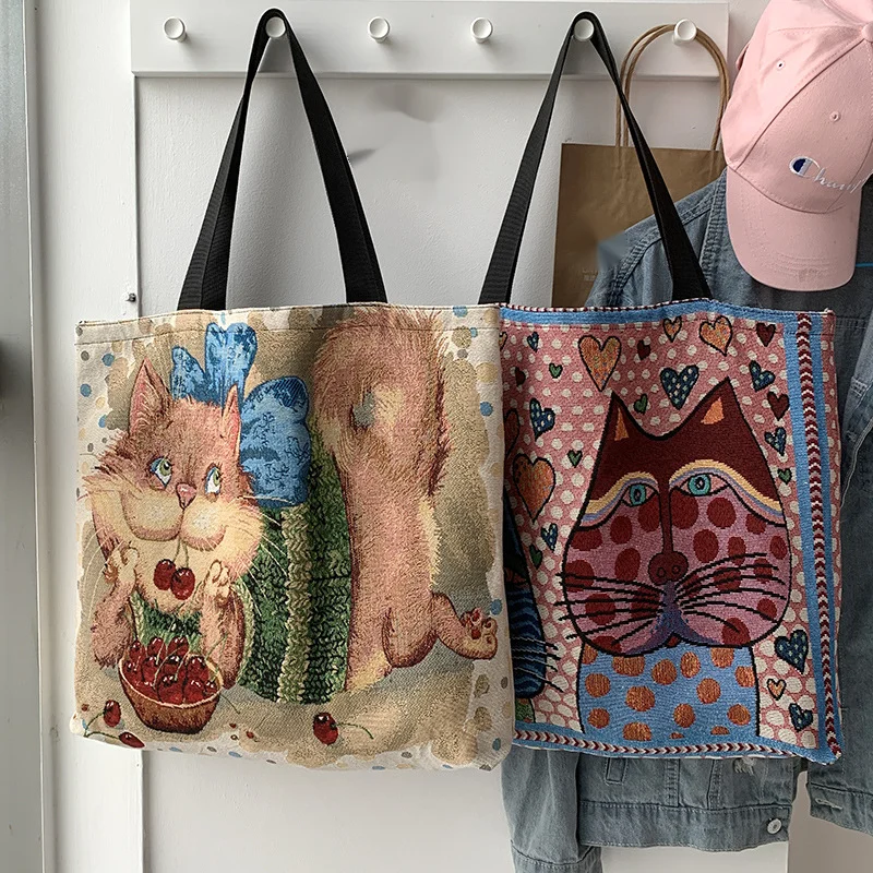 Bedrukte canvas tote tas grote schoudertas voor dames_voghion.com