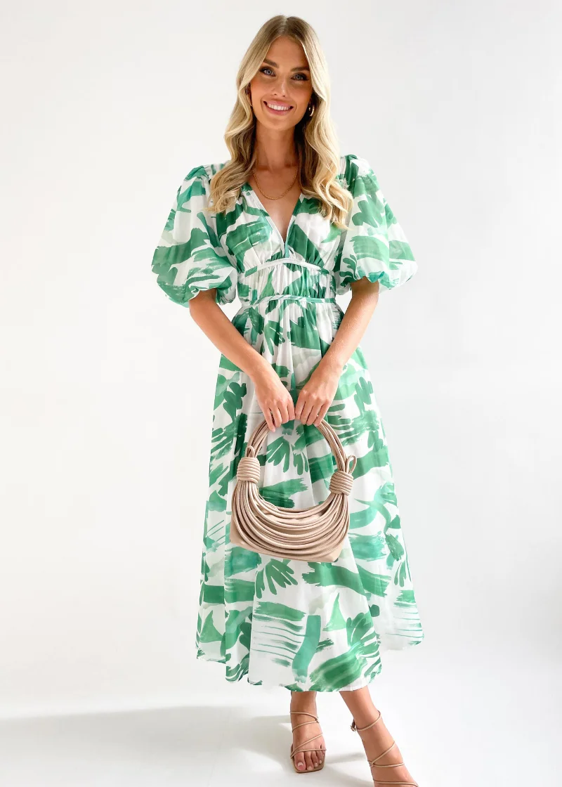 Safrina Midi Dress - Green Spl