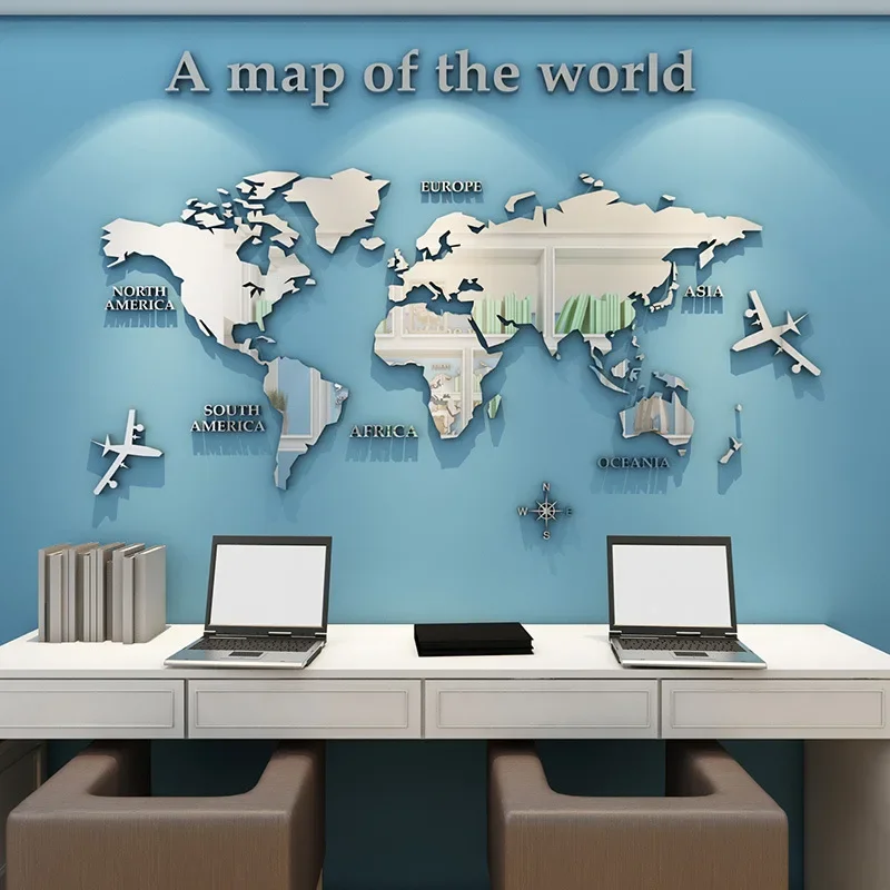1Pc World Map Wall Stickers Acrylic Creative 3D TV backdrop Wallpaper Decoration Home Living Room Office Interior Decorative wall stickers,wall sticker