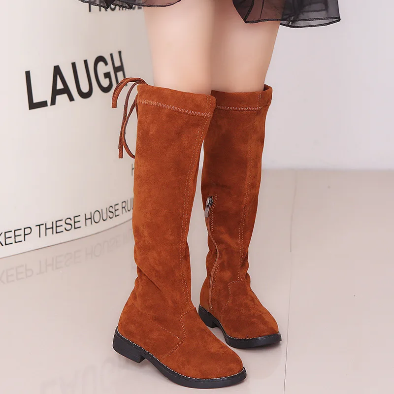 2024 Girl Child Boots Winter Korean Style Plush Princess Causal High Boots Fashion Warm Kids Cotton Boots Black School Versatile