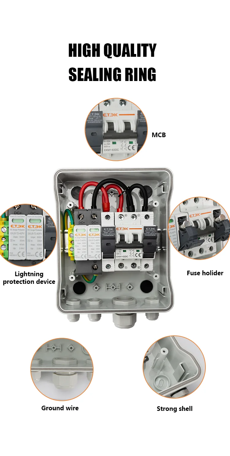 ETEC Solar photovoltaic PV Combiner Box With Lightning Protection 1 in 1 out DC