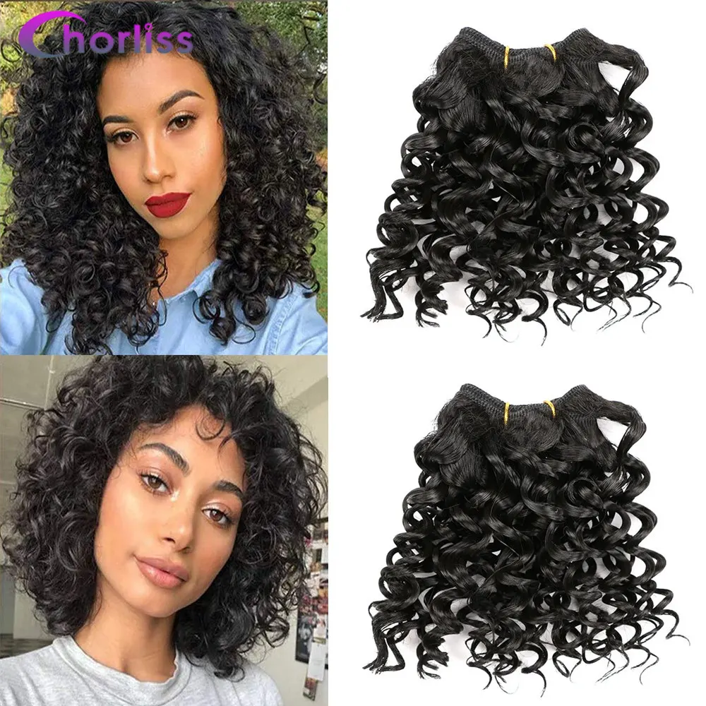 Afro Kinky Curly Hair Weave Short Deep Wave Hair Bundle Synthetic Extensions 8 Inches 105g 3Pcs/lot High Temperature Fiber