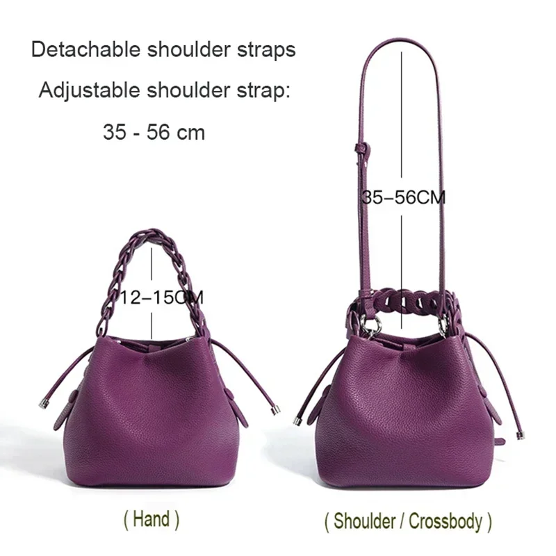 حقيبة دلو جلد طبيعي جديدة، بتصميم أنيق متعدد الاست...