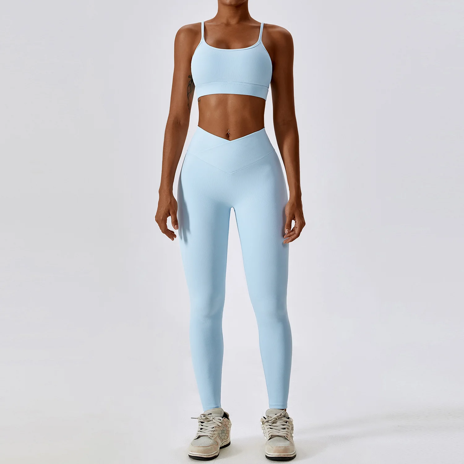 2PCS Seamless Yoga Set Gym Clothes Sportswear Yoga Suits Women Fitness Rib Tracksuits Sports Bra Gym Leggings