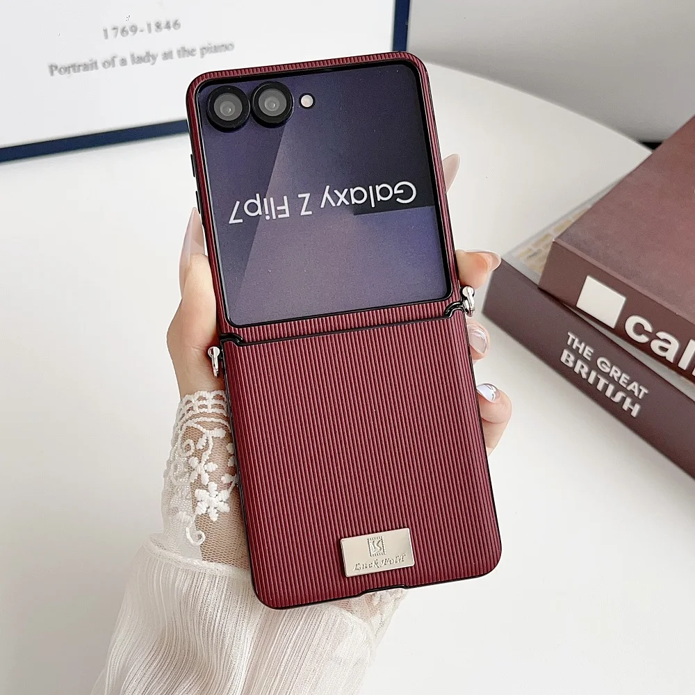 Solid Color Vertical Stripes Folding Phone Case with Side Buckle Protection