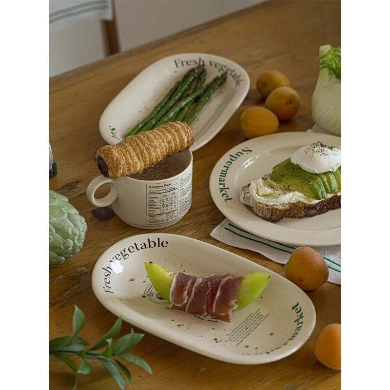 Korean Alphabet Ceramic Plate Bowl Tableware Household Various Butter Mug Water Cup Creative Household Dish Soup Plate Cup