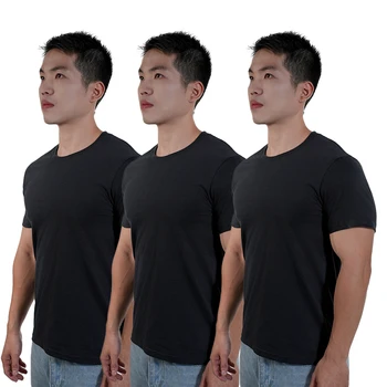 3pcs Mens Plain T-Shirt Casual 100% Cotton Slim Fit Short Sleeve Fitness Top Gym Clothes Soft Male White Black Big Size T Shirt