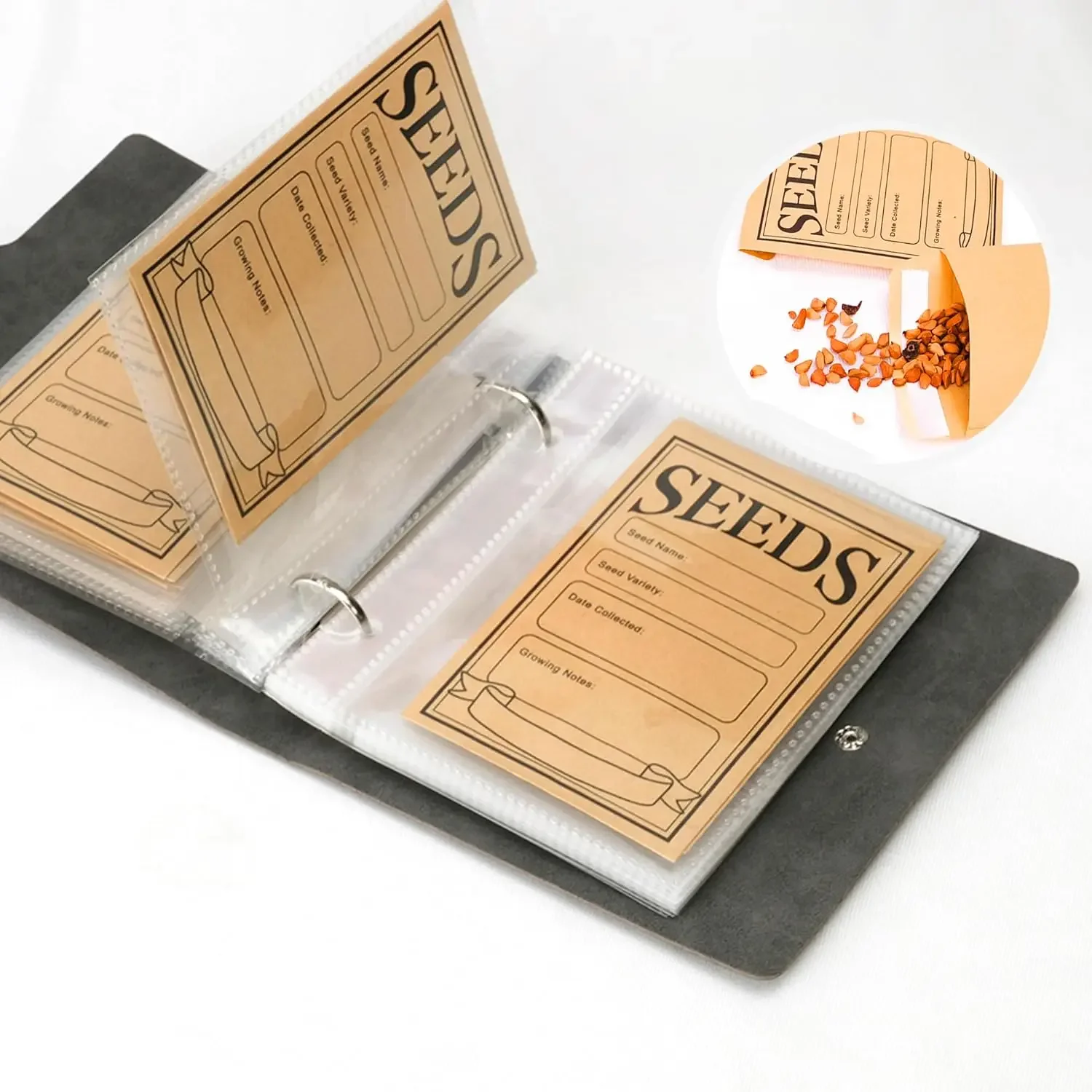 1 Set Seeds Storage Organizers, Garden Seed Organizer Binder ,Seed Packet Organizer, with 50pcs Self-Sealing Seed Envelopes