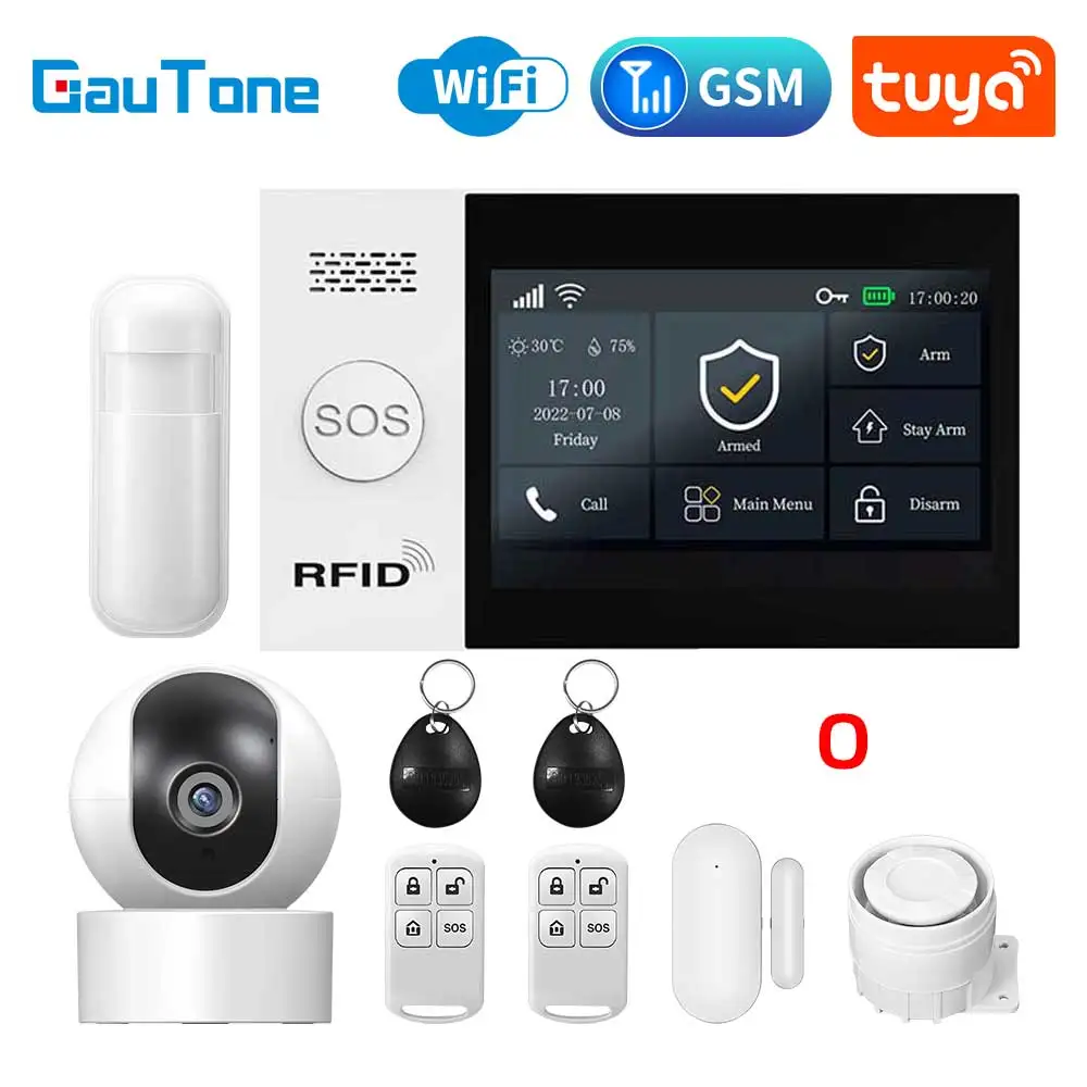 GauTone PG107 4.3inch Security Alarm Wifi GSM Alarm System Home Support Tuya APP Call/SMS Remote Control security system security alarm wireless alarm