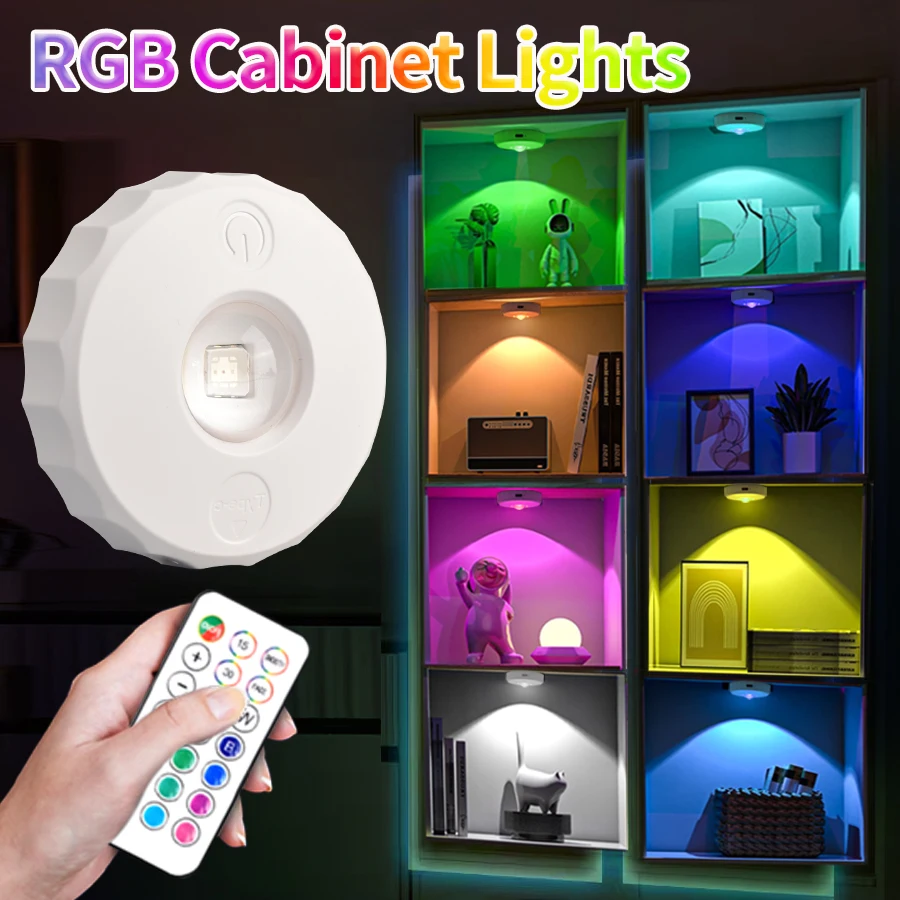 Rechargeable RGB LED Cabinet Light with Remote Control - Dimmable Wireless Night Lamp