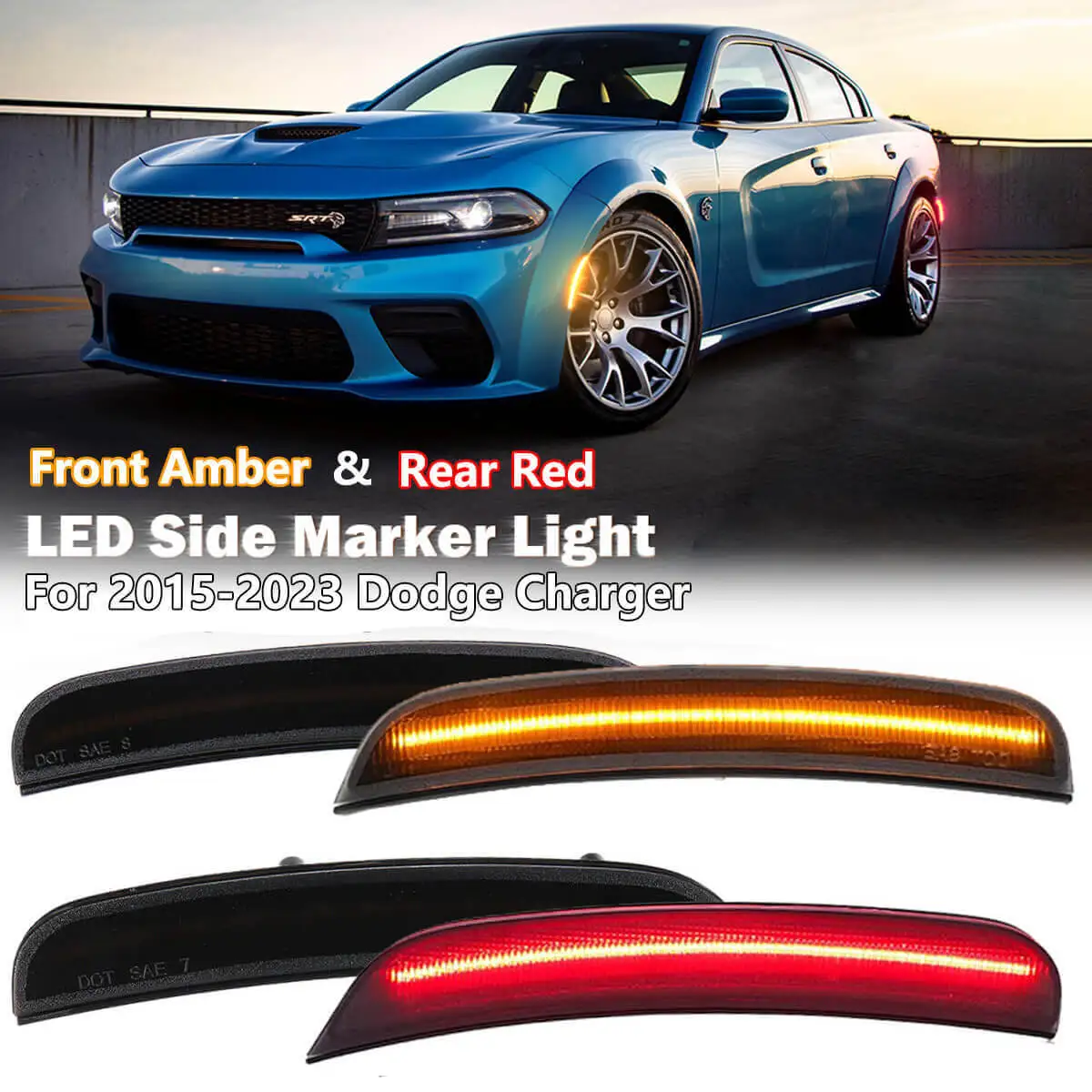 Per Dodge Charger 2015 2016 2017 2018 2019 2020 2021 2022 2023 Paraurti Anteriore E Posteriore Led Side Marker Light Amber Red Car Lamps