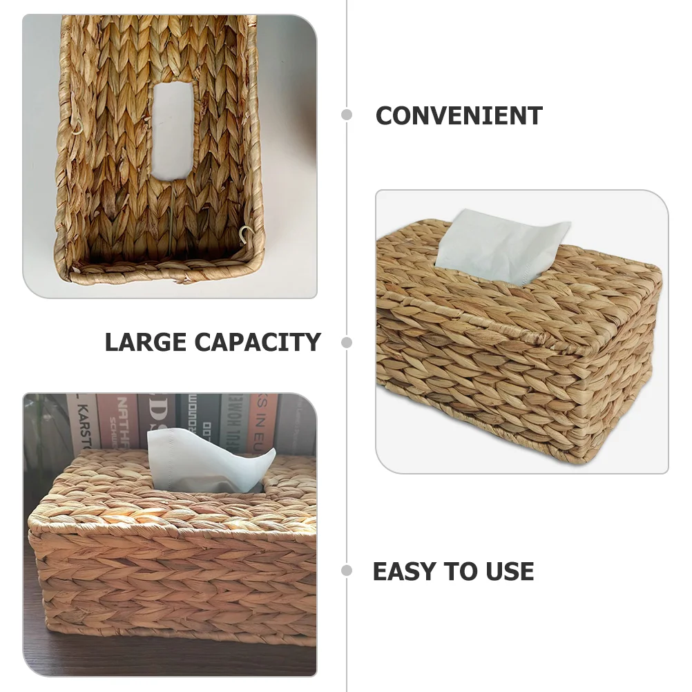 Desktop Paper Holders Pastoral Style Home Decoration Hyacinth Straw Tissue Storage Box Rectangular Napkins Towel Travel 3
