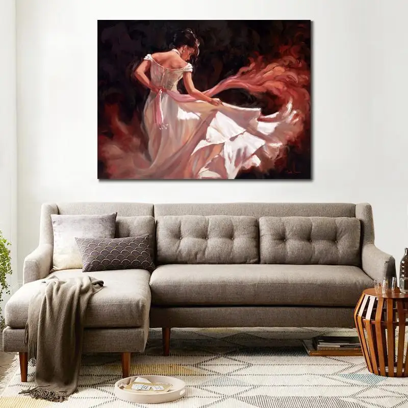

Portrait Painting Dancers Hot Lady on White Skirt Spanish Art Canvas Oil Paintings Hand-Painted