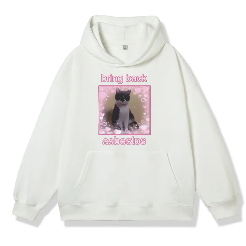 Bring Back Asbestos Cute Cat Hoodies Men Women Winter Fashion Oversized Sweatshirts Vintage Harajuku Fleece Pullover Streetwear