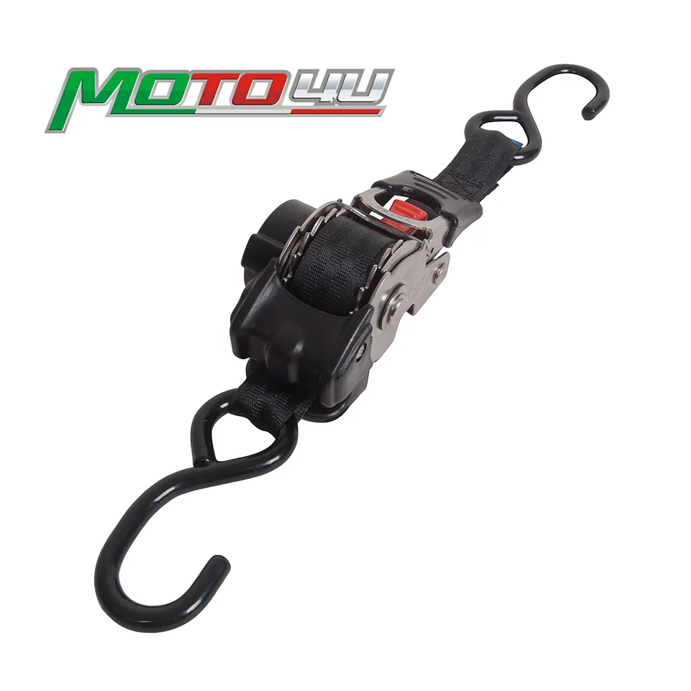 MOTO4U Retractable stainless steel Heavy-Duty Ratchet Tie-Downs tie down belts S-Hooks Auto Self Ratcheting Strap 1PC For Motorcycle ATVs