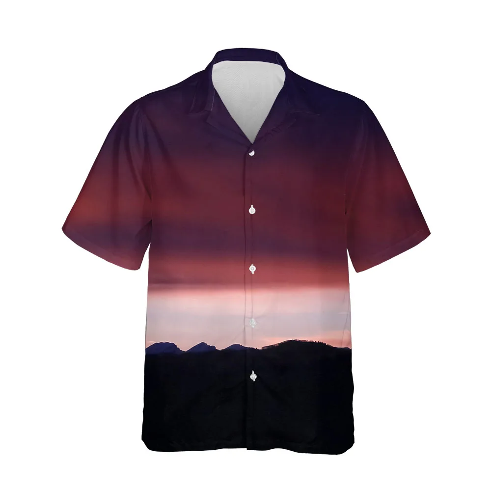 Jumeast 3D Hawaiian Summer Men's Short Sleeve Shirt Oversized Sunset Dusk Casual Comfort Shirt Single Breasted Blouses Clothing