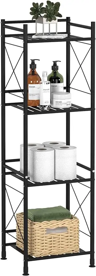 

TZAMLI 4 Tier Shelving Unit, Free-Standing Bathroom Storage Shelves, Metal Heavy Duty Storage Rack Shelf for Small Space Kitchen