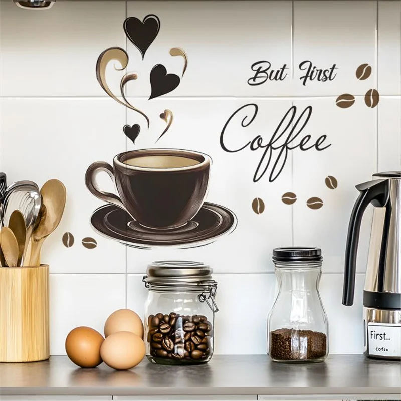 1PCS Creative Coffee Cups Love Wall Stickers For Coffee Shop Kitchen Background Beautification Decorative 20*30CM