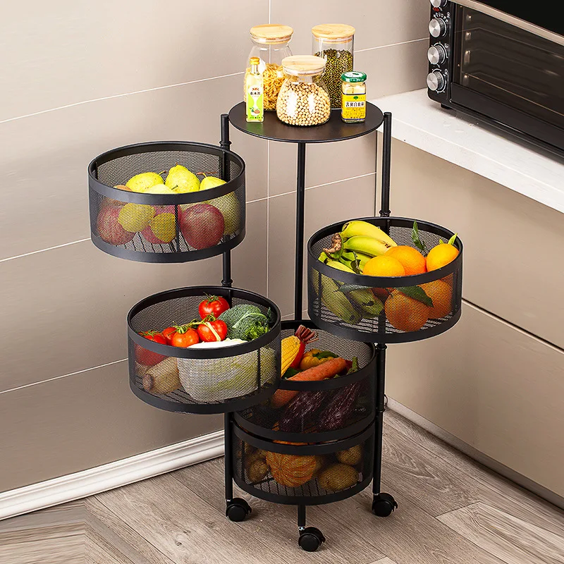 

Rotating Vegetable Shelf Organizer Kitchen Multilayer Household Round Dish Basket Cylindrical Storage Rack Space Saving Bathroom