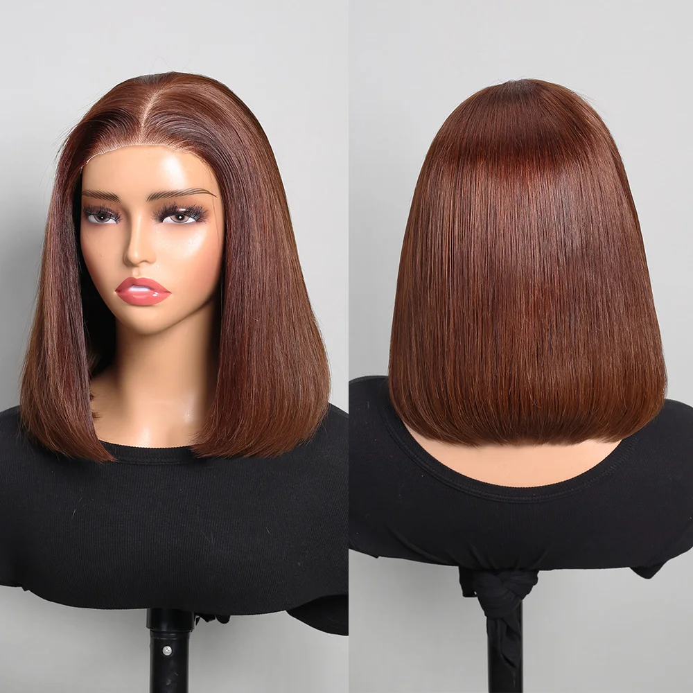 Chocolate Brown Glueless Wig 6x6 HD Lace Frontal Human Hair Wigs for Women 6x5 Pre-Cut Lace Wig Wear and Go Short Bob 12inch