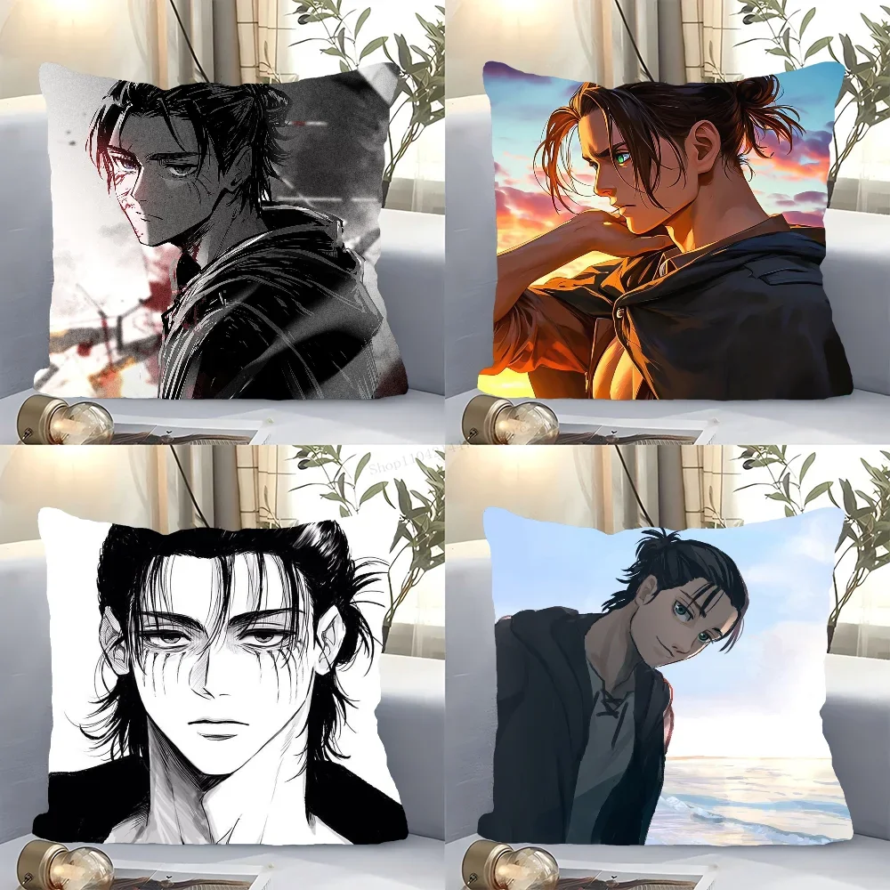 Attack On Titan Eren Yeager Anime Pillow Case Square Pillow Bedroom Sofa Leisure ComfortCushionLiving Room Home Decoration 40X40 3