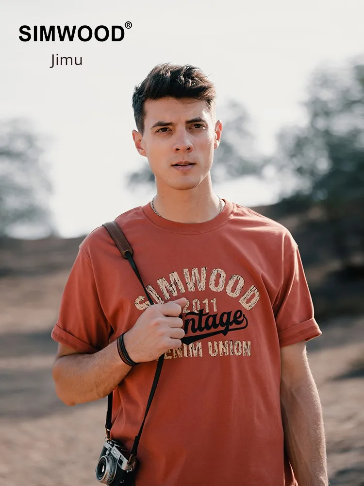 

Simwood простая деревянная одежда [Стандартная свободная посадка] 310G светильник Наружная повседневная мужская футболка с коротким рукавом для мужчин