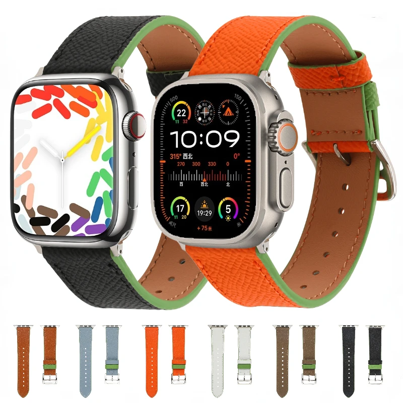 

Premium Leather Strap for Apple Watch Ultra 2 49mm 45mm 41mm 44mm 40mm 42mm 38mm Lychee Pattern Bracelet for 9 8 7 6 5 4 SE Belt