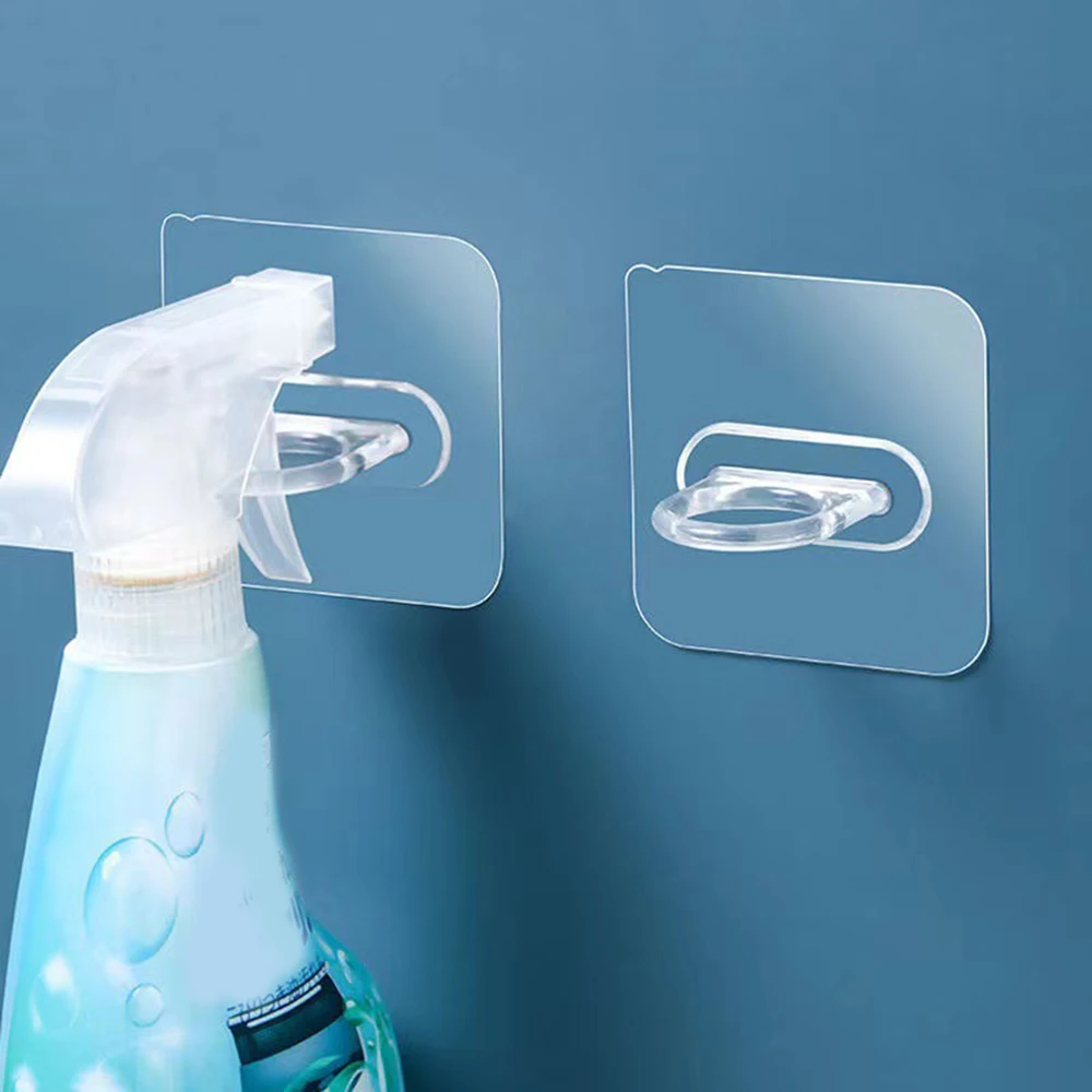 Transparent Ring Sticky Hook Round Self Adhesive Curtain Rod Holder Wall Mounted Spray Bottle Hooks Bathroom Kitchen Organizer