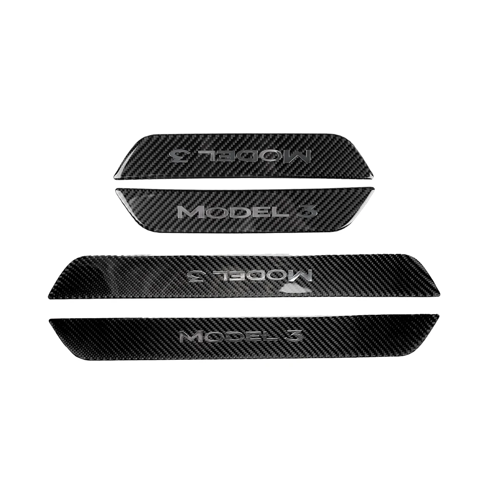 

4Pcs Carbon Fiber Car Styling Accessories for Tesla Model 3 Door Sill Strip Scuff Plate Pedal Door Threshold Protector Stickers