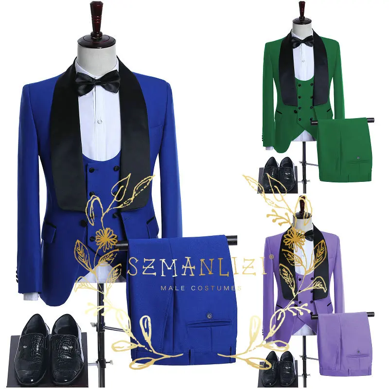 

Мужской облегающий костюм из смокинга, темно-синего цвета, 3 предмета