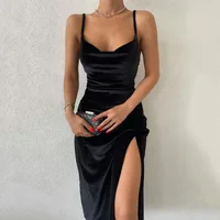 2024 woman European American Dresses style women’s clothing 2024 new spring summer fashion sexy slim fit slit suspender dress