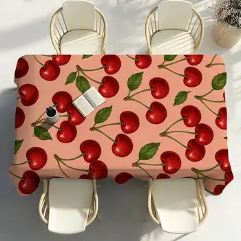 Cherry Fruit Pink Table Cloth Party Decor Dining Room Home Kitchen Patios Waterproof Stain-Proof Table Cloth 1
