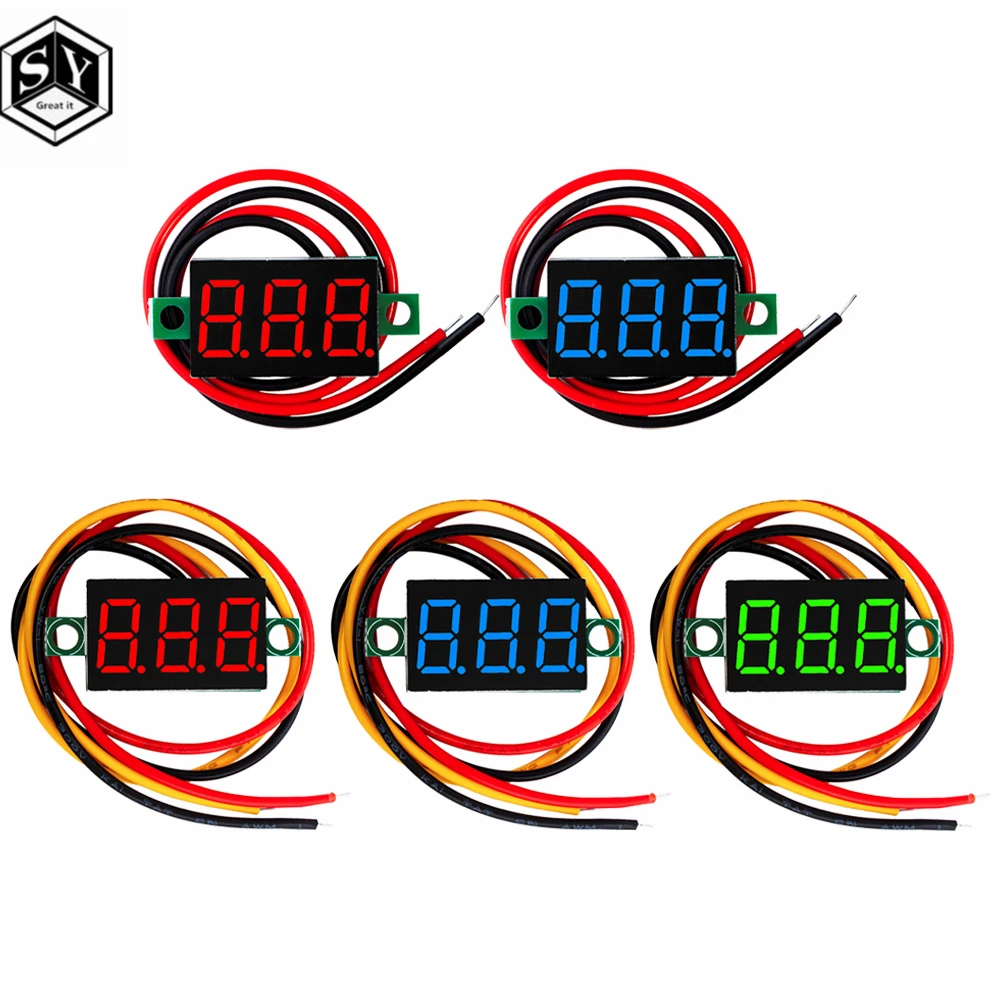0.36 Inch Digital Voltmeter Red Green Blue DC 0V-100V Three Lines 3 digit Voltage Panel Meter Display led Color 1PCS